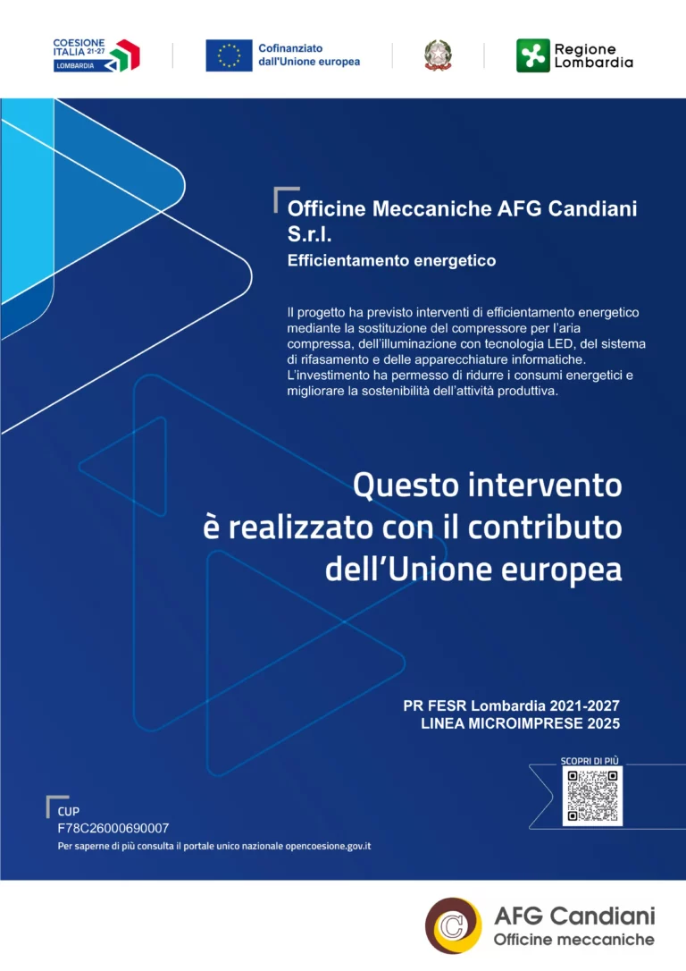 Officine meccaniche AFG Candiani - Progetto cofinanziato dall'Unione europea – PR FESR Lombardia 2021-2027